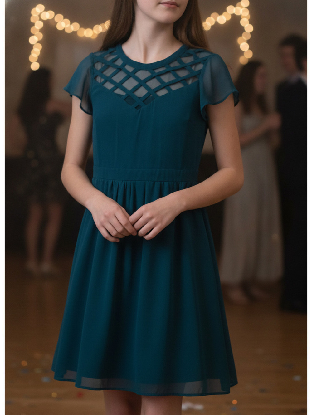 Xhilaration | Sz M | Teal Criss Cross Mesh Fit & Flare Dress